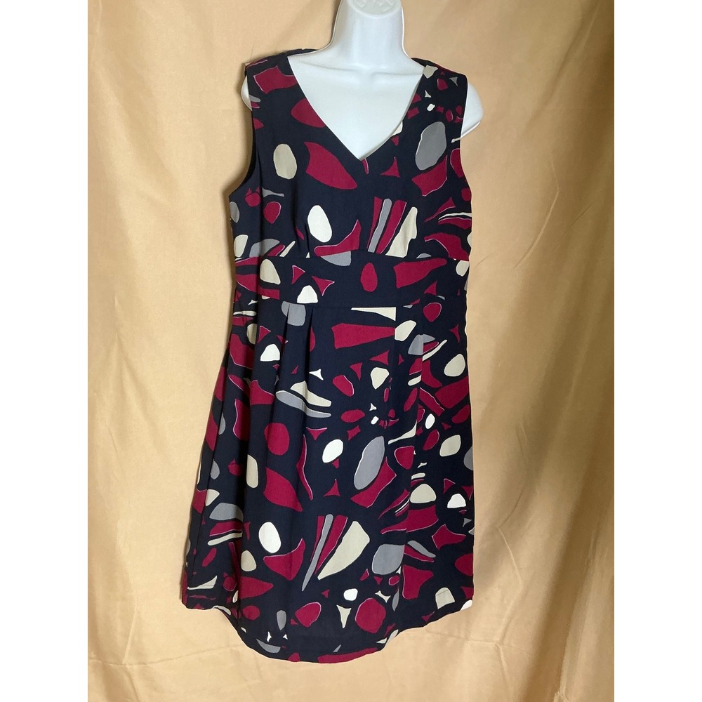 George ME Abstract  Dress Womens 14 Raspberry Navy Excellent Sleeveless V-Neck